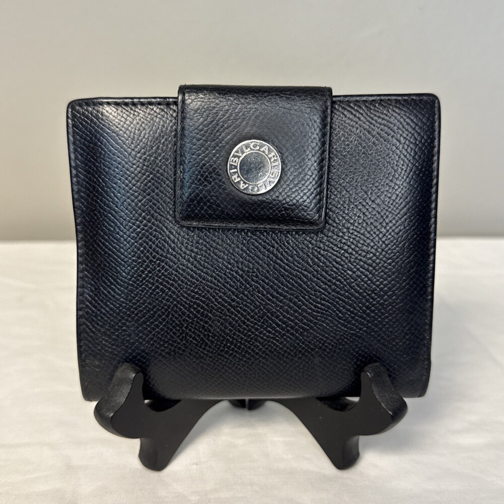 BVLGARI Classico Leather Bifold Wallet Black Logo Snap